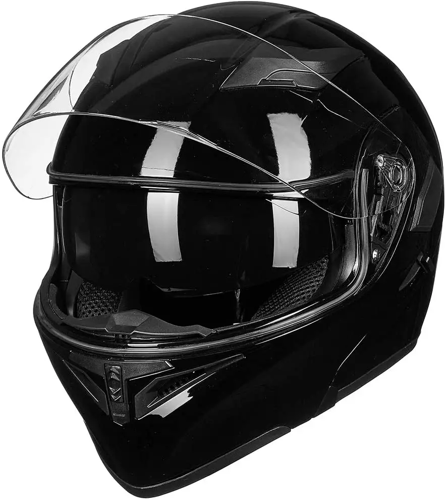 LM Motorcycle Dual Visor Flip up Modular Full Face Helmet DOT LED Light