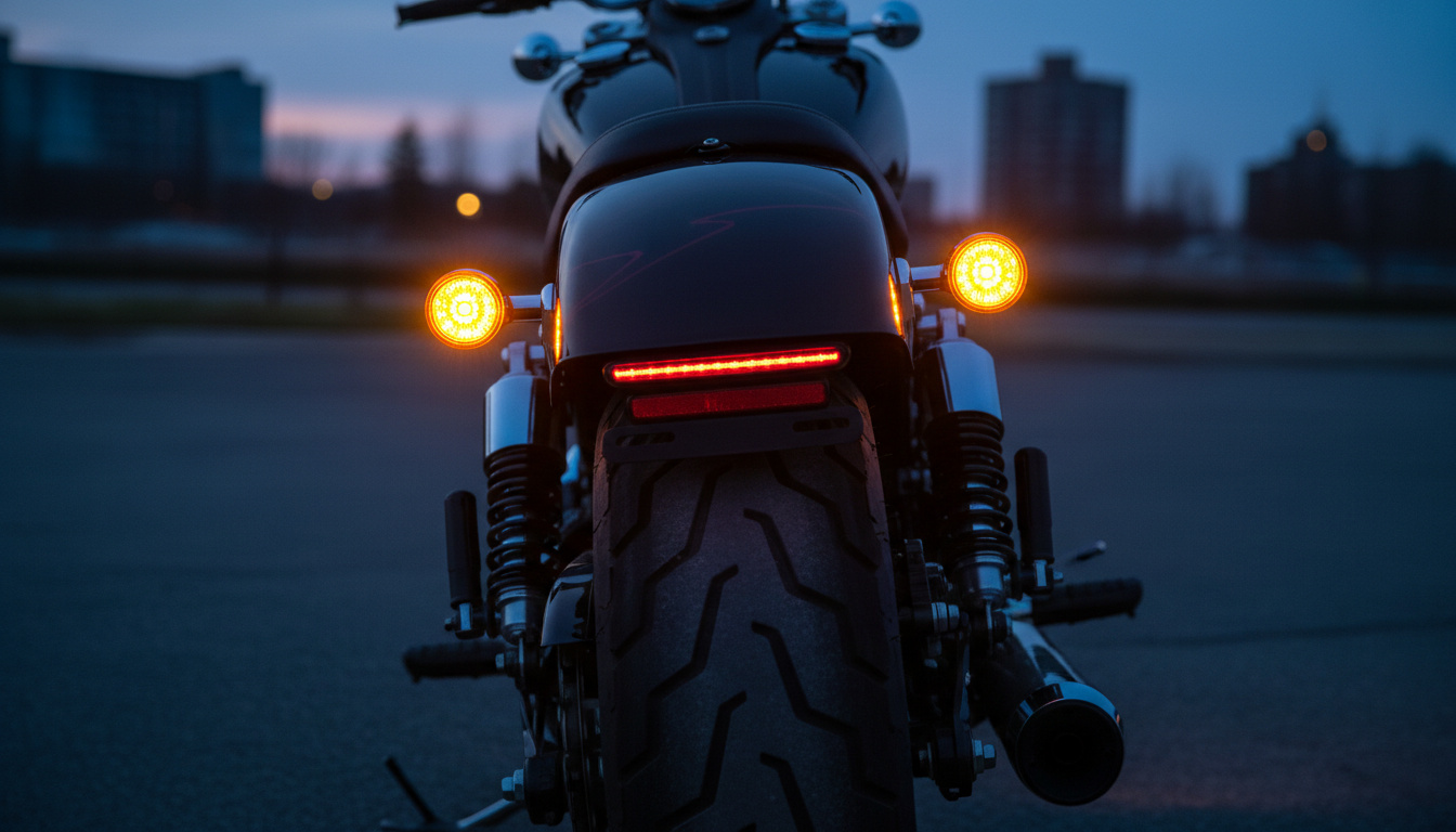 Best LED Turn Signals for Harley-Davidson - amber LED bullet signals illuminated at dusk