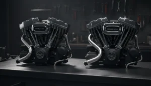 Harley-Davidson Milwaukee-Eight 107 vs 114 vs 117 engine comparison on workshop bench