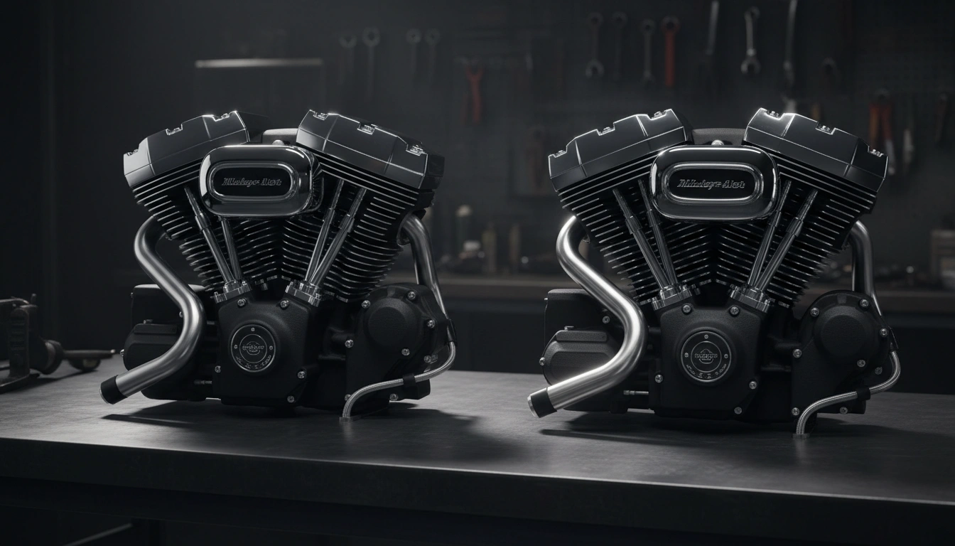 Harley-Davidson Milwaukee-Eight 107 vs 114 vs 117 engine comparison on workshop bench