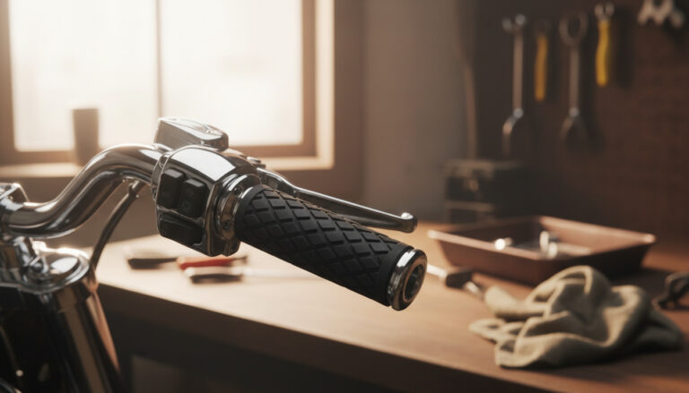 How to change grips on a Harley-Davidson - handlebar with new grips in workshop